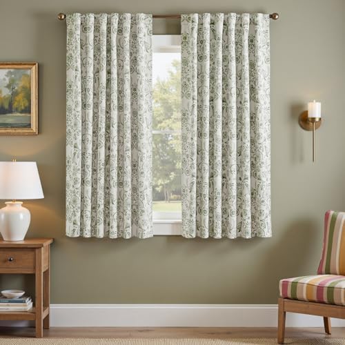 jinchan Green Floral Blackout Curtains 63 Inch Farmhouse Back Tab 2 Panels by JINCHAN