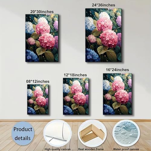 ZERILYN Ship Next Day Floral Canvas Prints Hydrangea Flower Wall Art Pink Blue - Image 6