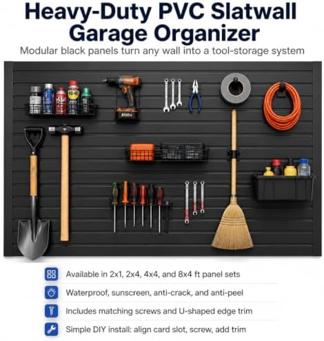 4x4FT Slat Wall Panels Garage Wall Organizer Tool Organizer Slat Board PVC Wall - Image 6