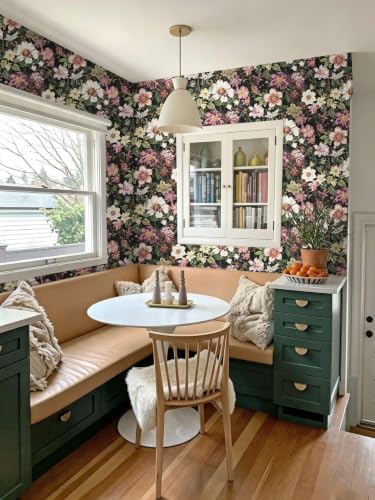 Vintage Peel and Stick Wallpaper Floral Contact Paper Subtle Shimmer Black - Image 3