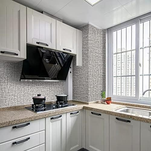 Peel and Stick Wallpaper Grey Grass Cloth Wall Paper - Image 6