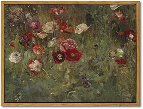 InSimSea Framed Canvas Wall Art, Vintage Bathroom Shelf Art, Poppy Picture by InSimSeaArt