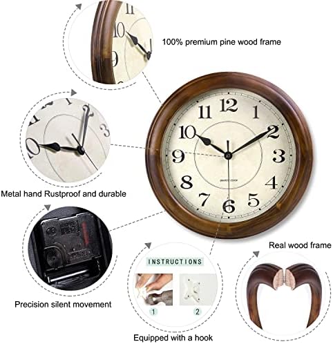 Kesin Wall Clock Wood 14 Inch Silent Wall Clocks Large Decorative - Image 3