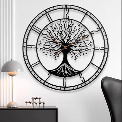 Dankeit Tree of Life Wall Clock, 24Inch Metal Black Family Tree Oversized Wall by DankeitProduct