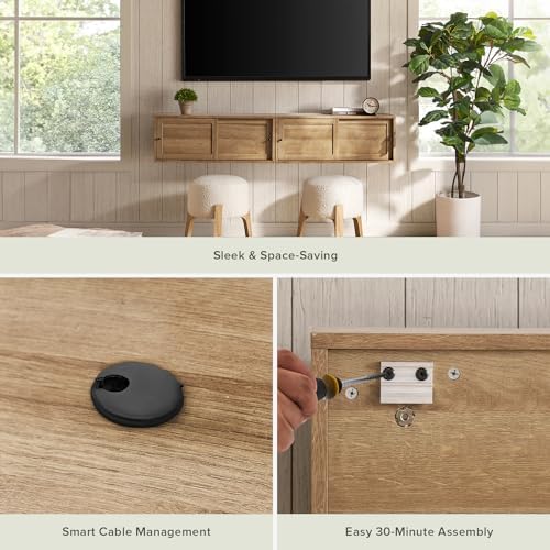 mopio Lauren Floating TV Shelf, Wall Mounted Wood Television Cabinet, Nightstand - Image 5