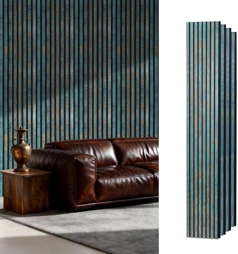 Wood Slat Wall Panels, Vintage Antique Teal Rust by Unknown