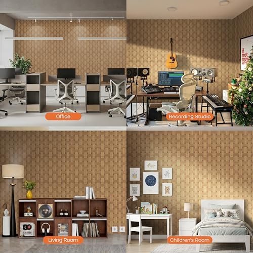 BUBOS 6 Pack Wood Wall Panel, 23.6"x23.6" Peel and Stick Faux Acousitc Panel - Image 6