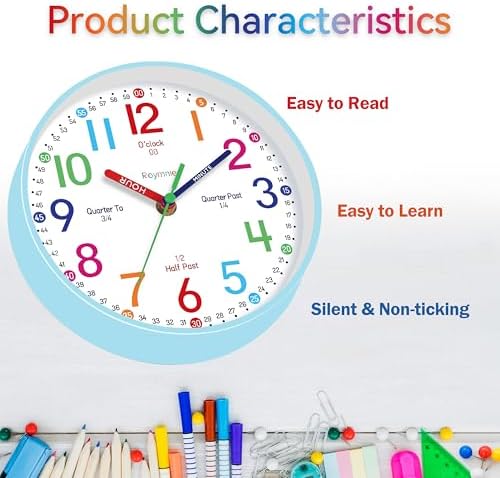Roymnie Wall Clock 8" for Kids Learning Battery Operated Teaching Silent - Image 6