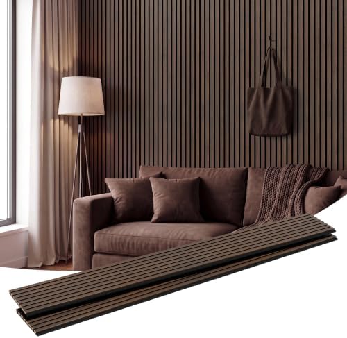 Amsleekey 2-Pack 94.5″x12.6″ Acoustic Wood Wall Panels, 4 Hooks, Dark Walnut by Amsleekey