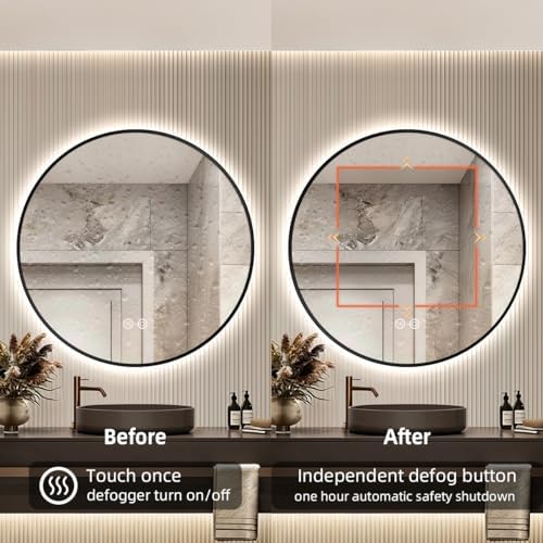 32" H x 32" W Black Framed Round LED Backlit Mirror - Image 7