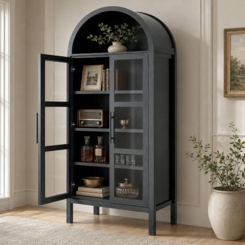72" Tall Arched Cabinet with Glass Doors - Image 6