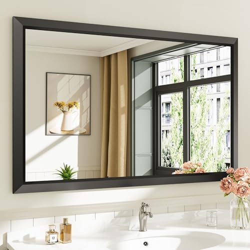 Briivue Black Metal Framed Bathroom Wall Mirror, 48x30 Inch by Briivuemodernmirrors