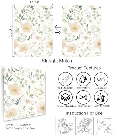 Floral Peel and Stick Wallpaper 17.7in x 70.8in - Image 6