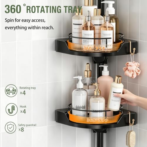 shuang qing 360° Rotating Corner Shower Caddy Tension Pole Organizer - Image 3