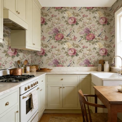 Vintage Chinoiserie Textured Bird Peony Peel and Stick Wallpaper Self Adhesive - Image 6
