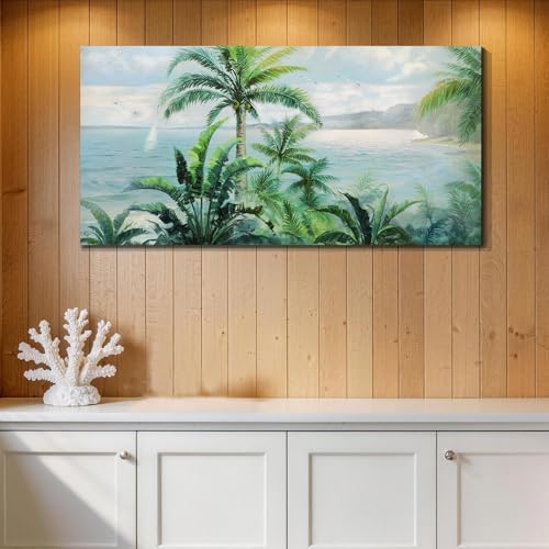 Anolyfi Palm Tree Green Tropical Canvas Wall Art by Anolyfi