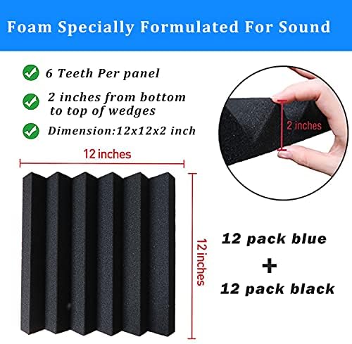 24 Pack Acoustic Foam Panels, Offices Walls Ceiling（12 Blue+12 Black） - Image 2