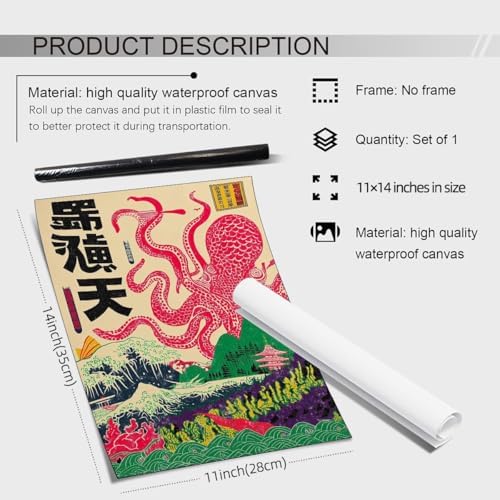 Japanese Wall Art Octopus Ocean Theme Canvas Print Vintage Ukiyo-e Sea Monster - Image 2