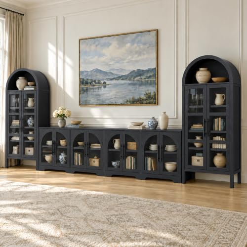 4-Piece TV Stand Set with Storage Towers, Glass Doors - Image 3