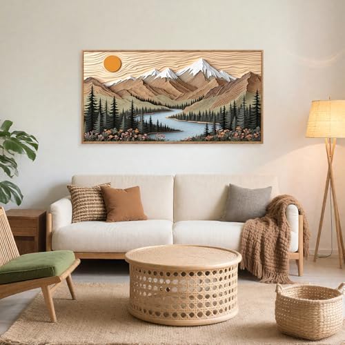 CHDITB Mountain Framed Wall Art, Long Horizontal Mountains Wall Decor, Sun Lake - Image 2