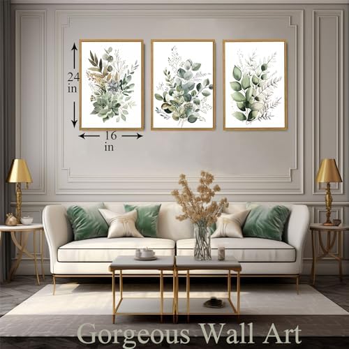 Sage Green Botanical Framed Wall Art Set of 3, 16x24 inch - Image 2