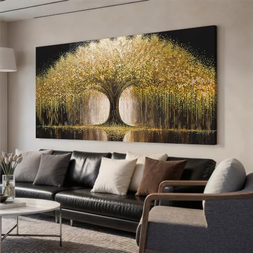Gold Tree Of Life Wall Art Decor 20"x40" Modern Canvas Wall Art by HXSRQFAART