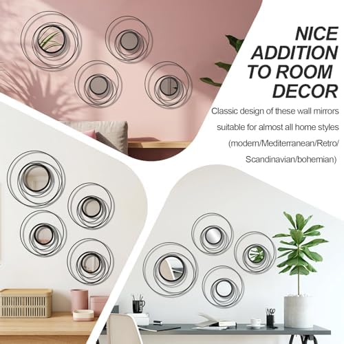 4 Piece Gold Round Wall Mirror Set Modern Metal Circles - Image 7
