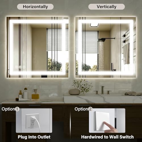 XRAMFY 40"X40" LED Bathroom Mirror, Backlit + Front Lit Wall Mirror - Image 4