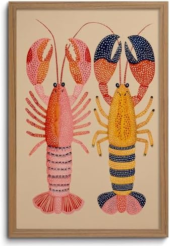 Framed Colorful Lobster Wall Art Nautical Canvas Print Coastal Decor by ZMDDYSWallArt