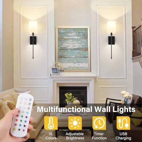 Battery Operated Wall Sconces Set of 2, Rechargeable Sconces - Image 4