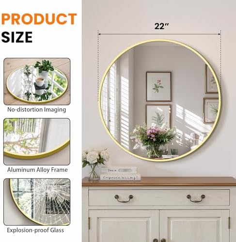 TRAHOME Gold Round Bathroom Mirror, 2 Pack 22” Vanity Circle Wall Mirror - Image 2