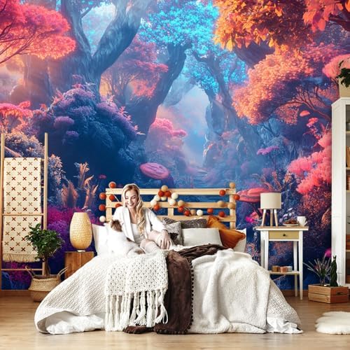 Colorful 3D Wallpapers Mural Fantasy Forest Trees Mushrooms Path Surreal Style - Image 3