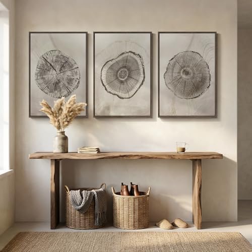 Large Framed Wabi Sabi Gray Tree Ring Wall Art - Image 4