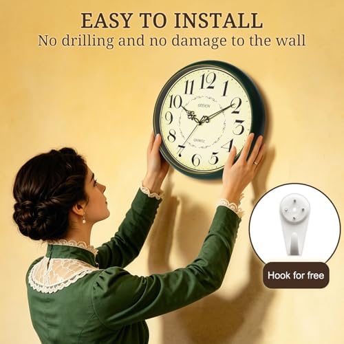 Geevon 12" Silent Wall Clock, Retro Battery Operated Decorative Clock - Image 4
