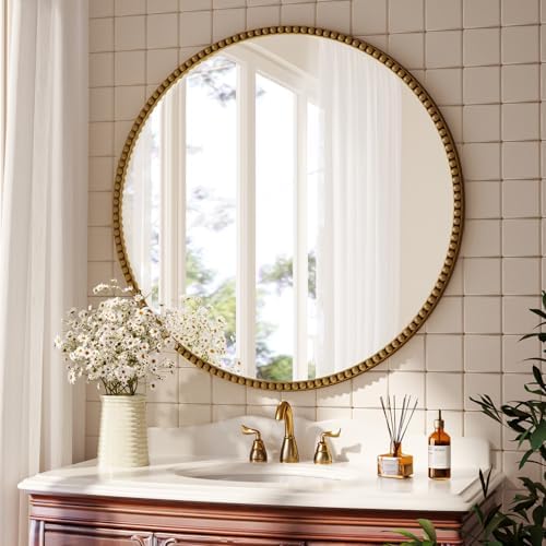 32'' Round Mirror, Beaded Circle Decorative Wall Mirror - Image 3