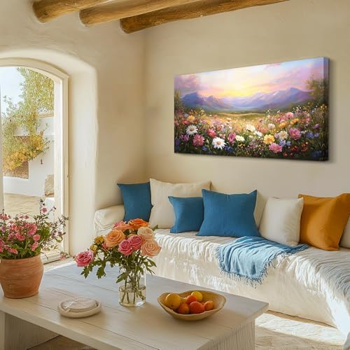crmotu Rustic Landscape Wall Decor, Mountain Daisy Flower Prints 24"x48" - Image 4
