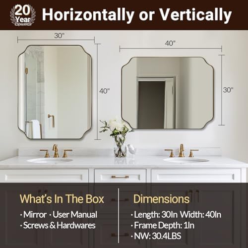 ANDY STAR 30"x40" Gold Bathroom Mirror, Large Scalloped Wall Mirror, Brushed - Image 2