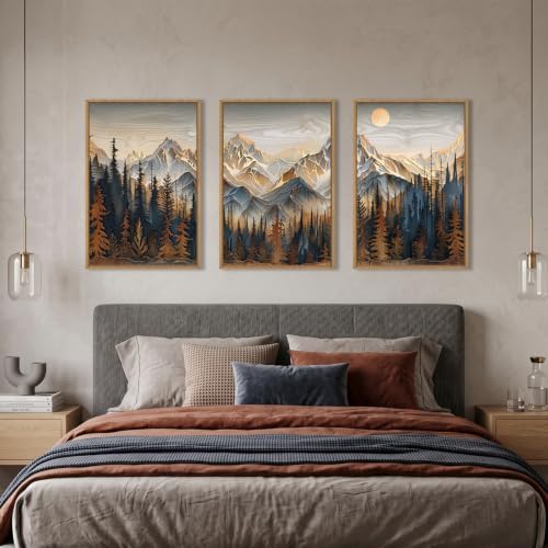 Rustic Pine Tree Mountain Framed Canvas Wall Art Set-24"x36"x3 - Image 4