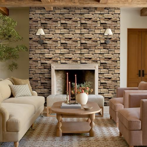 Commomy 3D Faux Stone Peel and Stick Wall Sticker 10 Pcs 11.8" x 11.8" - Image 2