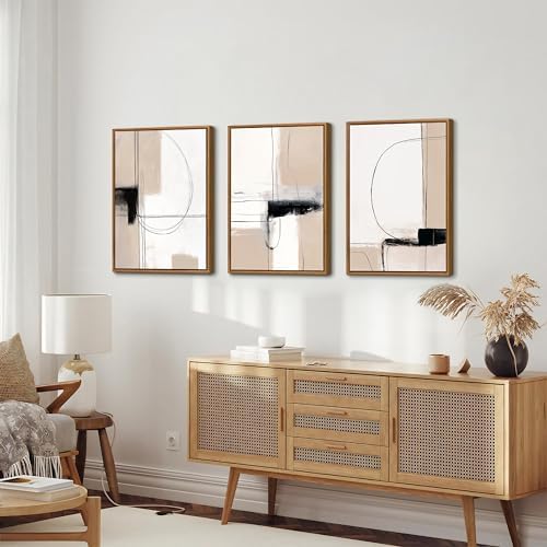 3 Pcs Framed Neutral Abstract Canvas Wall Art Prints Modern Decor 16"x24" - Image 2