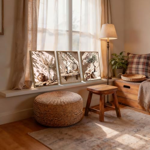 3pcs Wabi Sabi Boho Olive Tree Pampas Grass Framed Canvas Wall Art - Image 5