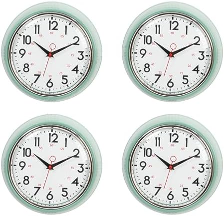 4 Pack Kiera Grace Retro Decorative Analog Round Wall Clock, 9.5" D x 2" W by KieraGrace