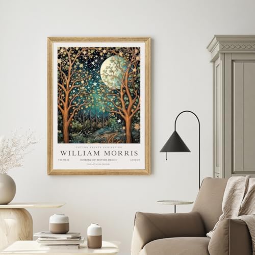 Hianan Wood Framed William Morris Moon Star Wall Art Set of 3, 12x16 in - Image 4