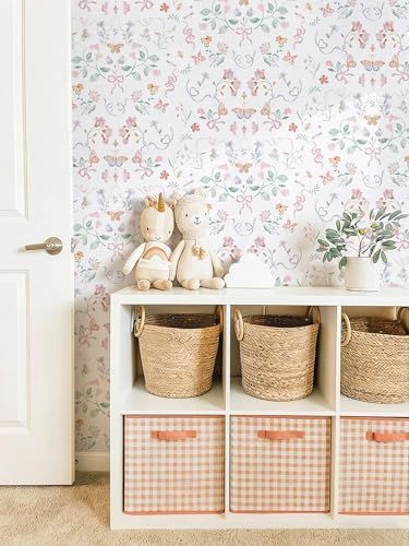 Ismoon Wallpaper Peel and Stick Pink Floral Wallpaper 17.3in x 32.8ft Green - Image 5