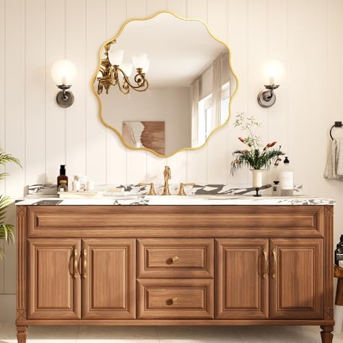 Kelly Miller 36" Gold Round Scalloped Mirror, Wavy Edge Decorative Mirror - Image 4