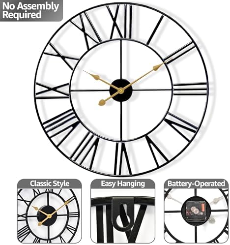Sorbus Big Wall Clock, Roman Numeral Decor, Battery Operated - Image 3
