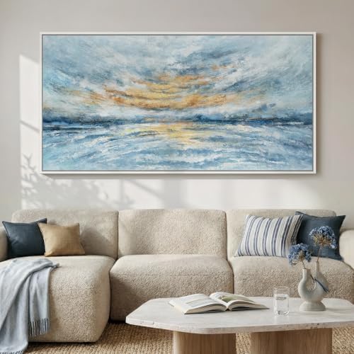 Extra Large Framed Blue Abstract Coastal Wall Art by Cuspin