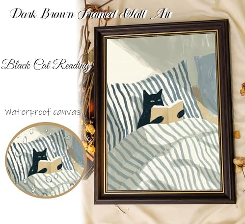 Dark Brown Framed-Black Cat Reading Wall Art, Funny Animal Canvas Prints - Image 4
