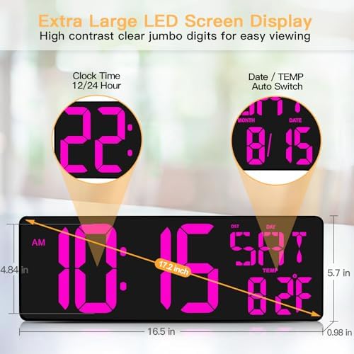 XREXS 17.2 Inch Large Digital Wall Clock - Image 2