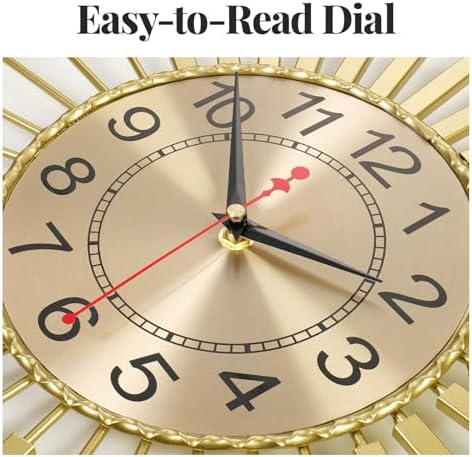 Cuspin 24 Inch Gold Wall Clock, Large Mid Century Modern Sunburst Clocks - Image 6